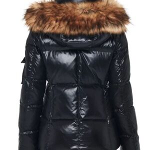 NWT S13 SIZE XL Women's Black Puffer Jacket with Faux Fur Trim hoody zips off